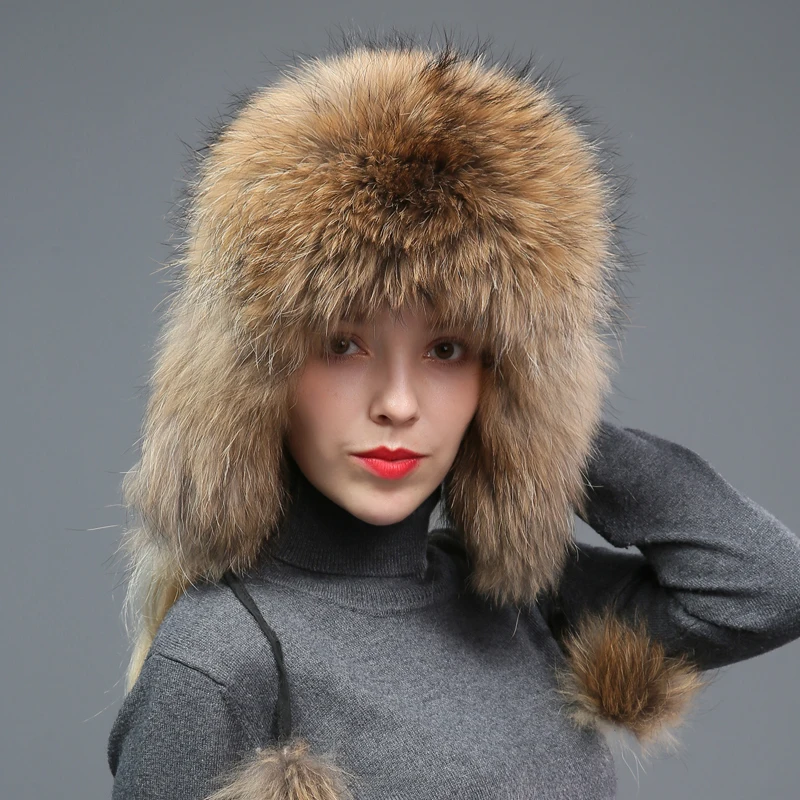 Fox Fur Lei Feng Hat Women's Winter Ear Protector Cap Female Thickened Outdoor Windproof Skiing Hat Fashion Warm Winter Caps