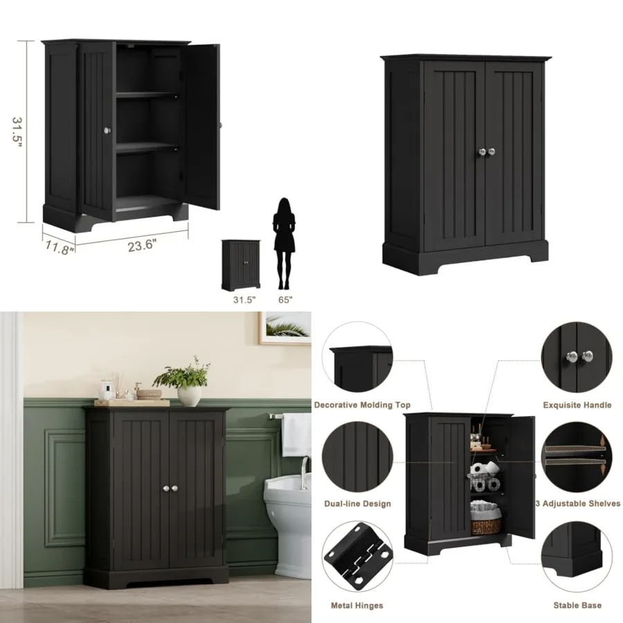 

Bathroom Floor Cabinet, Modern Bathroom Storage Cabinet with 2 Doors and Adjustable Shelves, Freestanding Cupboard for Living R