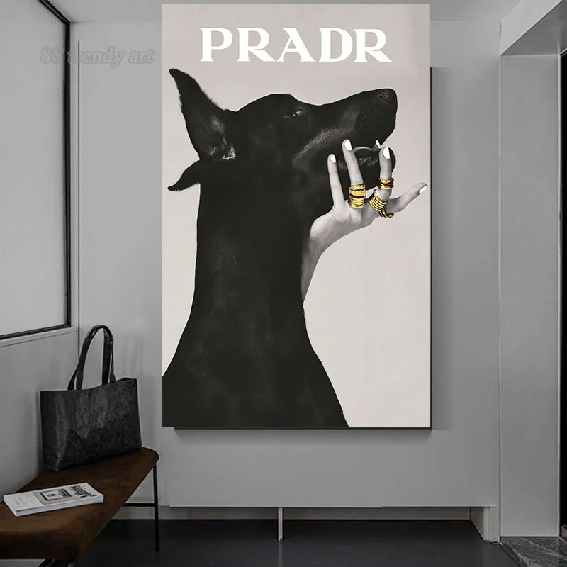 Fashion Dog Poster The Hand with Gold Jewelry and Doberman Pinscher Art Canvas Painting Print Picture Modern Home Wall Art Decor