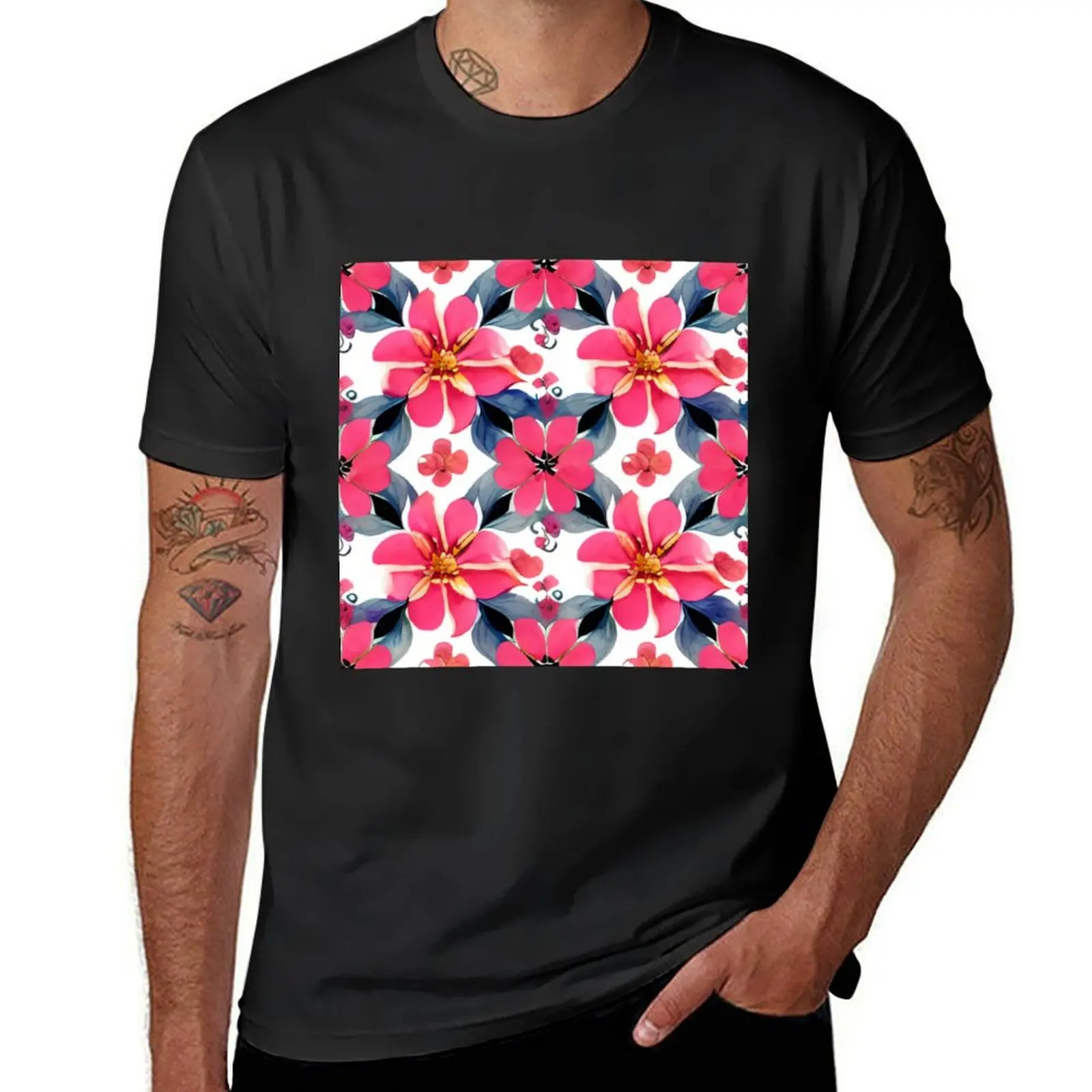Seamless pattern Abstract pink watercolor flower. T-Shirt Blouse korean fashion customs mens white t shirts