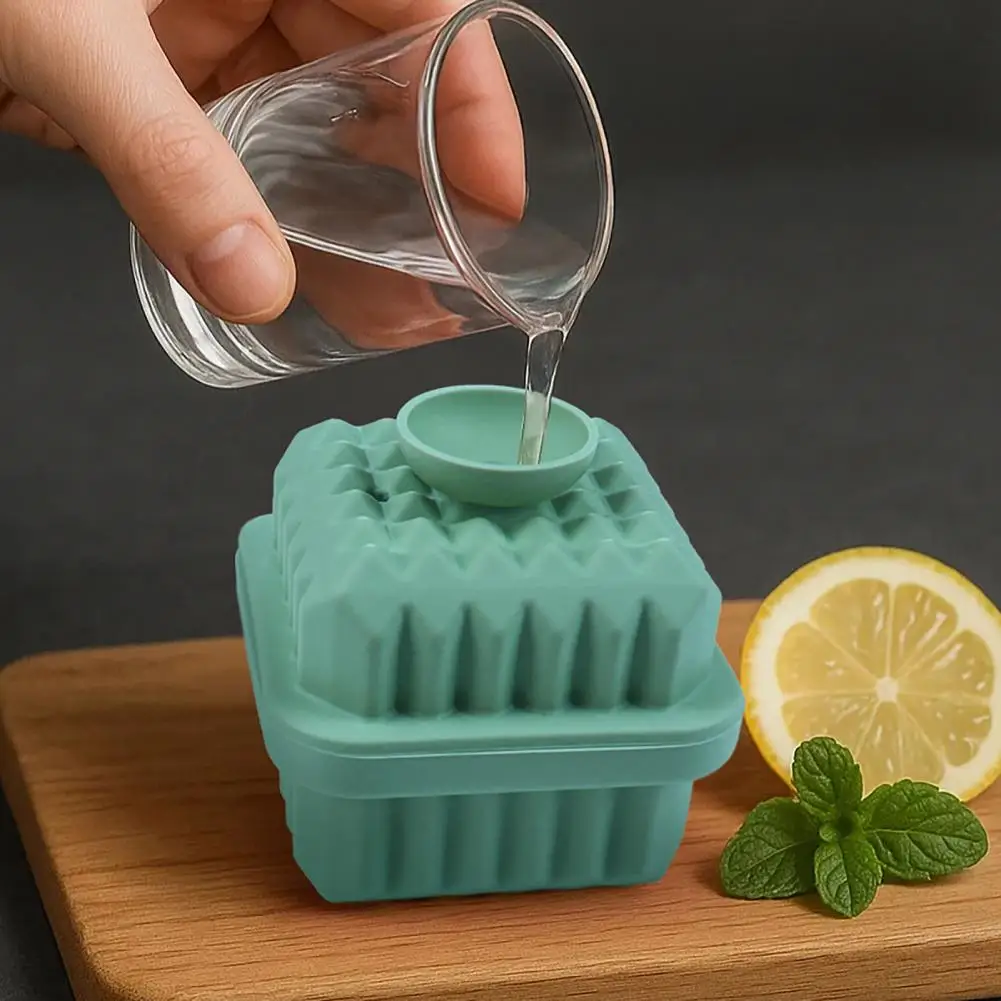 Whiskey Ice Mold Reusable Ice Cube Mold Square Silicone Ice Cube Tray with Funnel Whiskey Block Mold Easy Release for Cocktails