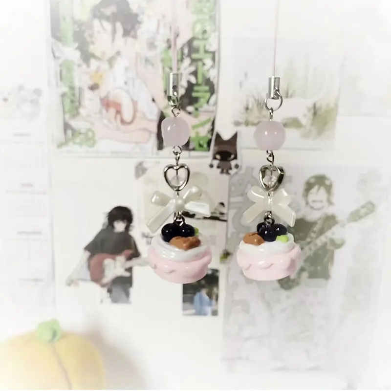 Blueberry Cake + Spoon Retro Mobile Phone Pendant/Keychain