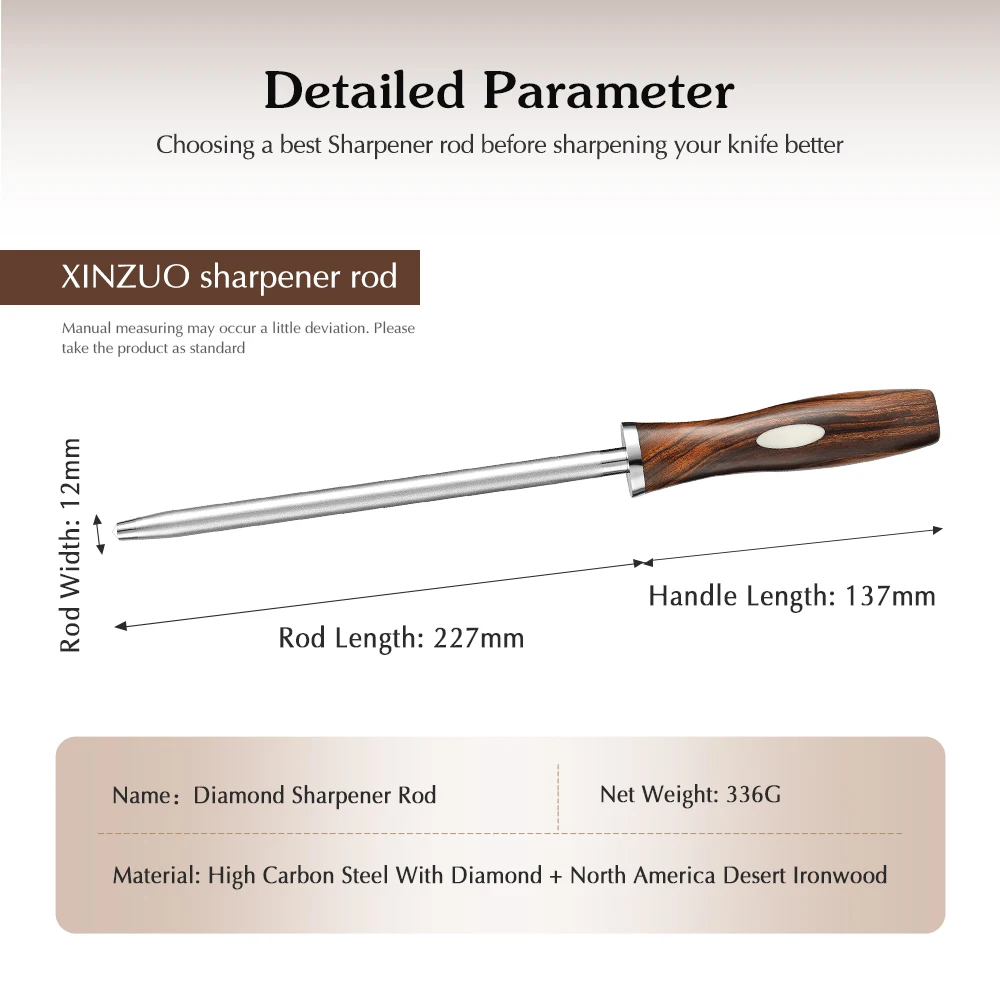 XINZUO  Diamond Sharpener Rod High Carbon Steel With Diamond Kitchen Knife Sharpener North America Desert lronwood Handle