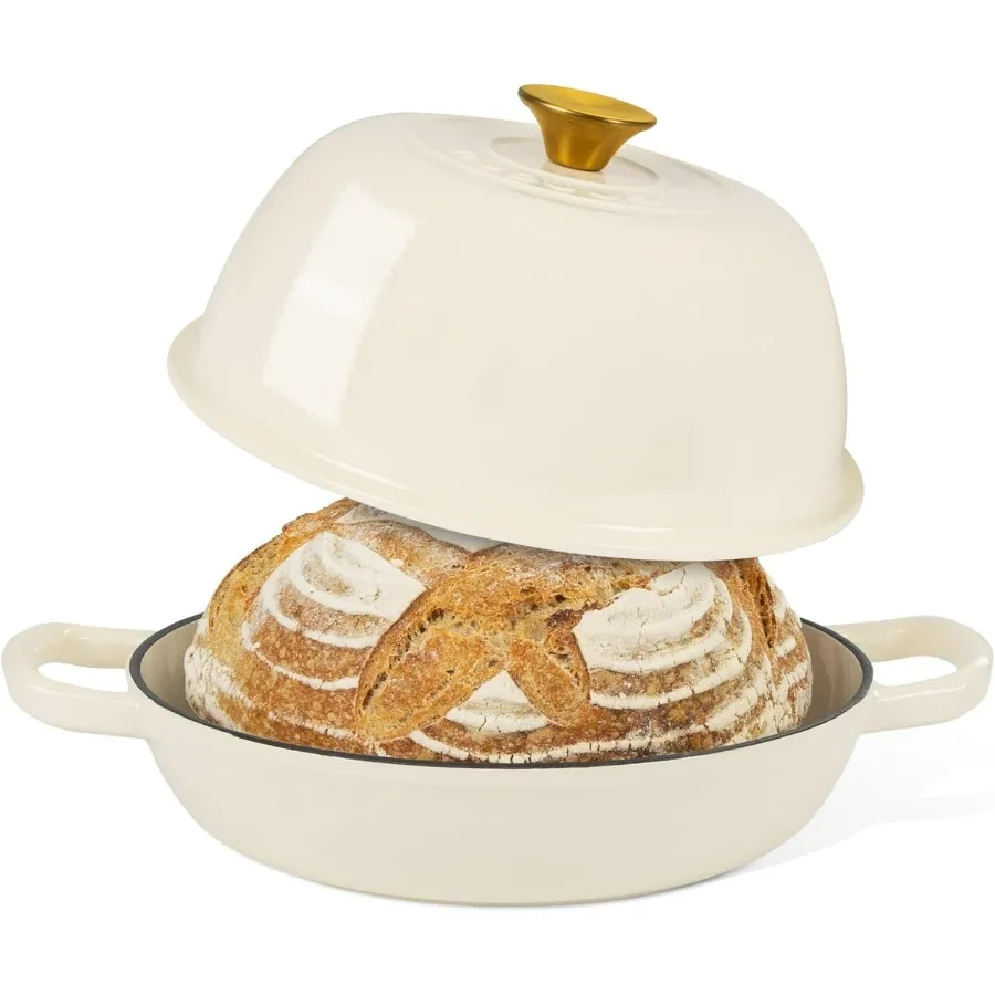 

Enamelled Cast Iron Dutch Oven for Bread Baking Ideal for Sourdough Loaves Dark Blue 6 Quarts 26cm Pot with Superior Heat Reten