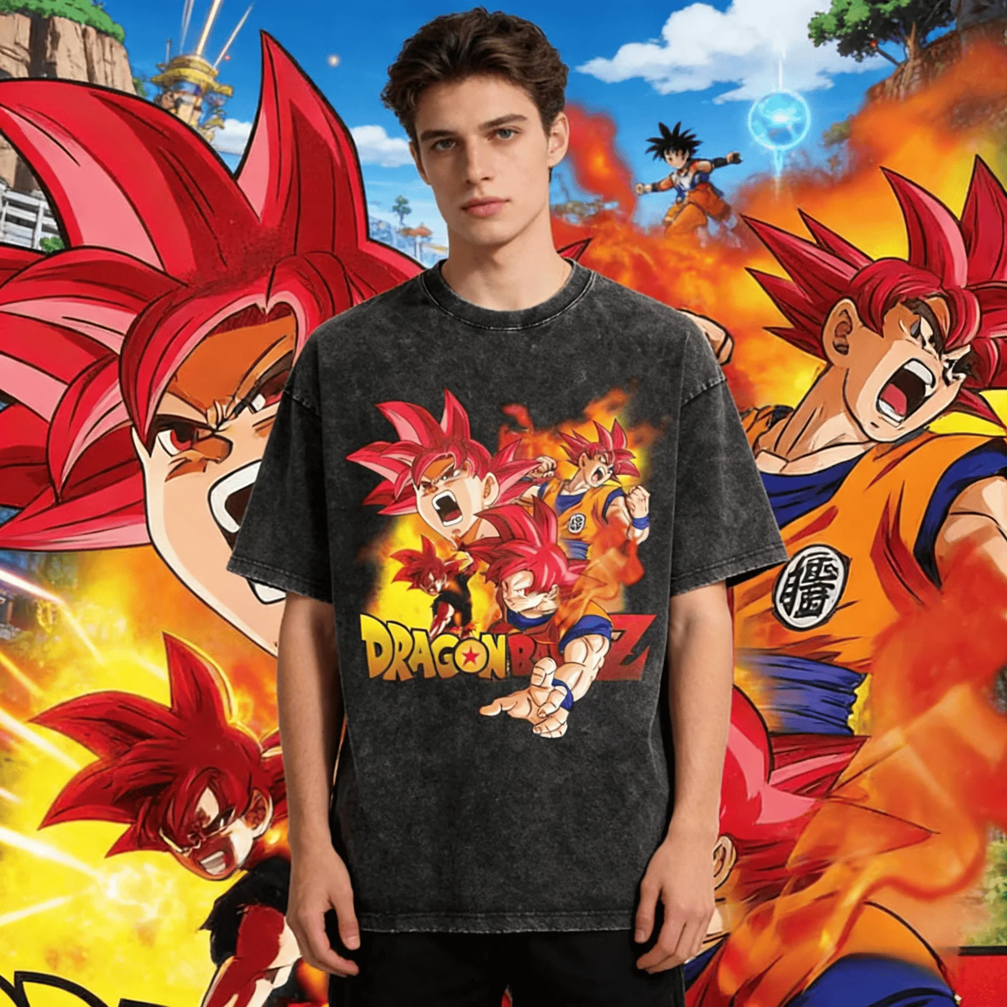 

Футболка Dragon Ball Goku Super Saiyan God 2026, летняя винтажная футболка с принтом, из выстиранного хлопка, оверсайз, унисекс, с коротким рукавом, аниме-топ