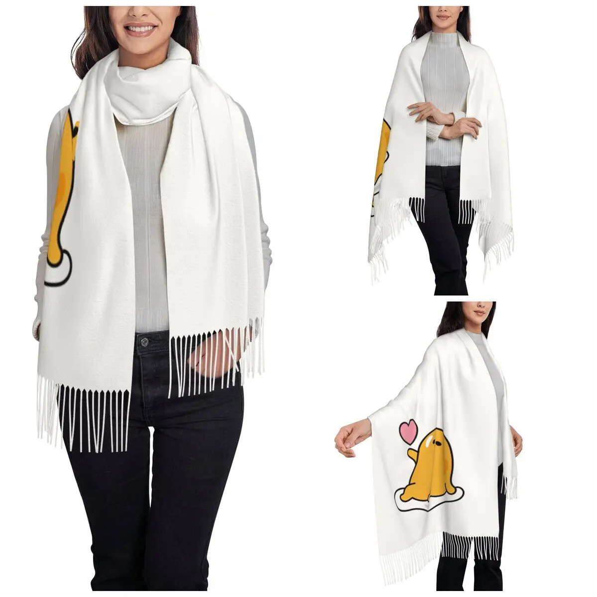 Sexy Gudetama Love Scarf for Womens Winter Fall Pashmina Shawls and Wrap Long Scarves with Tassel Lightweight