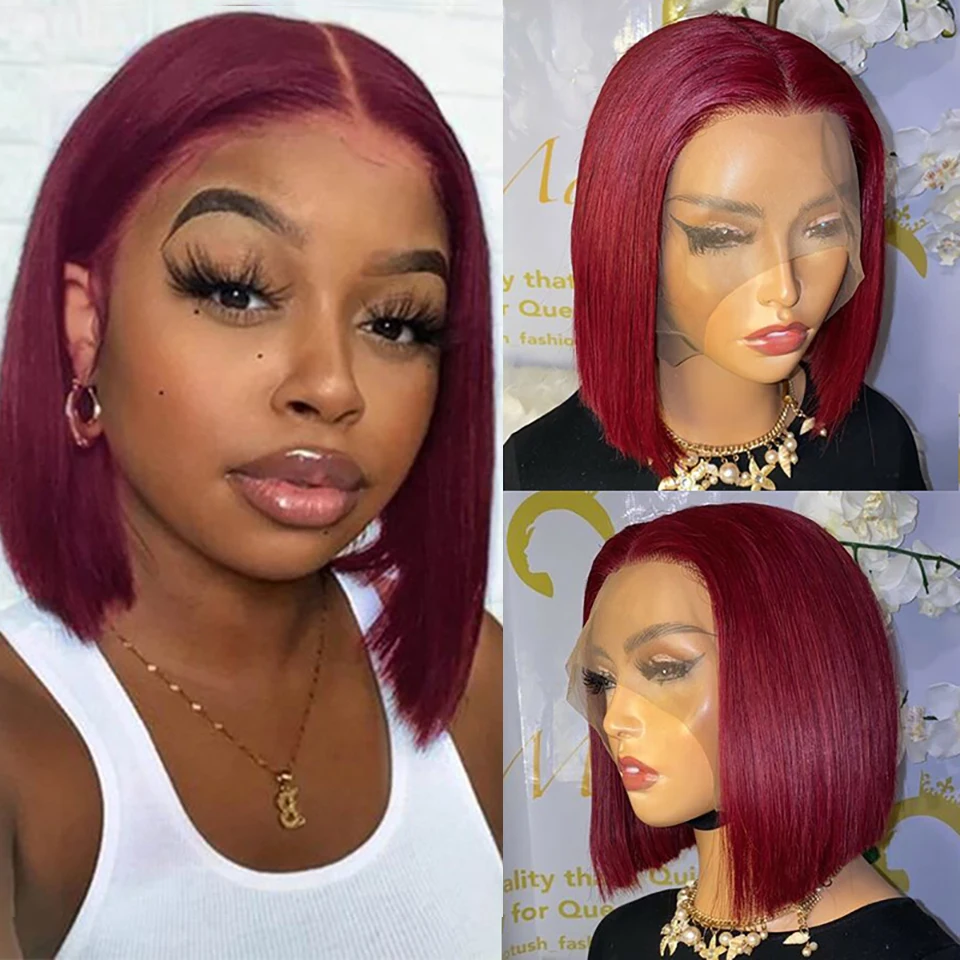 

Trueme Short Straight Bob Wig 99J Burgundy Red Lace Front Human Hair Wigs For Women 13x5x1 Pre Plucked Brazilian Bob Lace Wigs