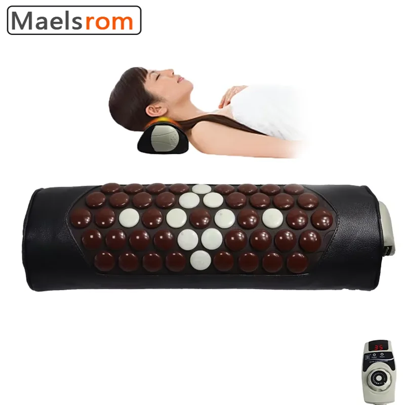 

Jade Tourmaline Neck Massage Pillow with Heating - Hot Stone Therapy for Pain Relief, Insomnia, Stress & Cervical Spine -