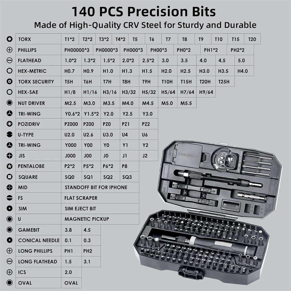152-in-1 Magnetisches Präzisions-Schraubendreher-Set mit Hex- und Phillips-Magnetbits für iPhone, PC, professionelle Reparatur, Handwerkzeug-Schraubendreher – Detail 11