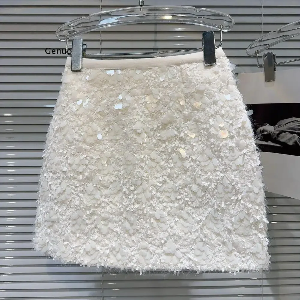 Women's Spring New Arrival Classic Tweed Style Sequined A-Line Elegant Mini Skirt