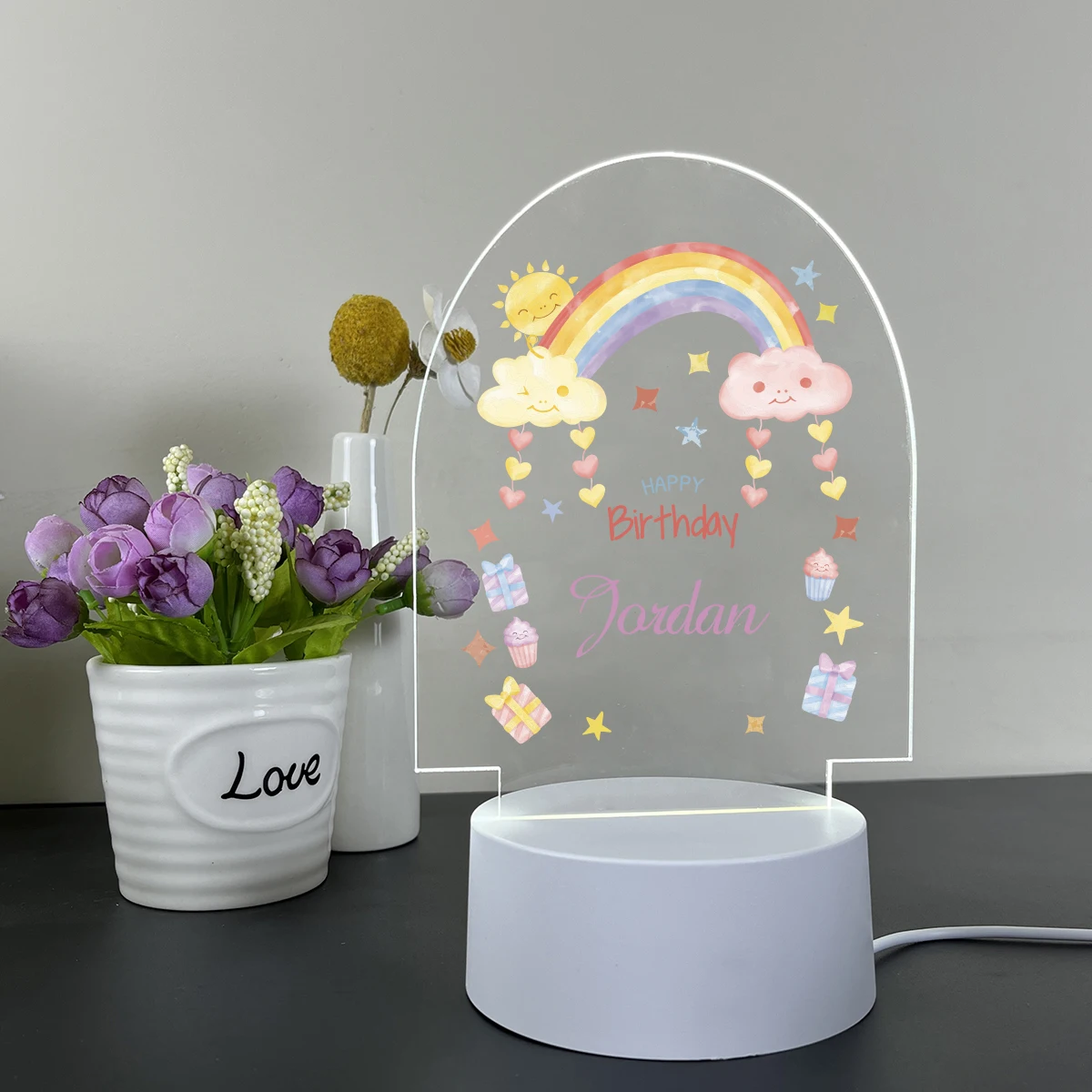 

1PC Diy Happy Birthday Customized Name 3D Touch LED Night Light For Kids Birthday Gift Name Visual Acrylic Lamp Baby Room Decor