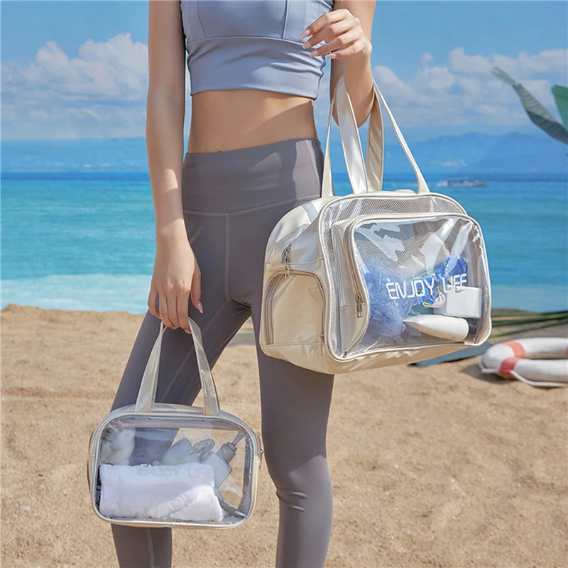 PU Waterproof Makeup Bag Portable Travel Transparent Storage Bag Large Capacity Dry Wet Separation Wash Bag Sports Special Bag