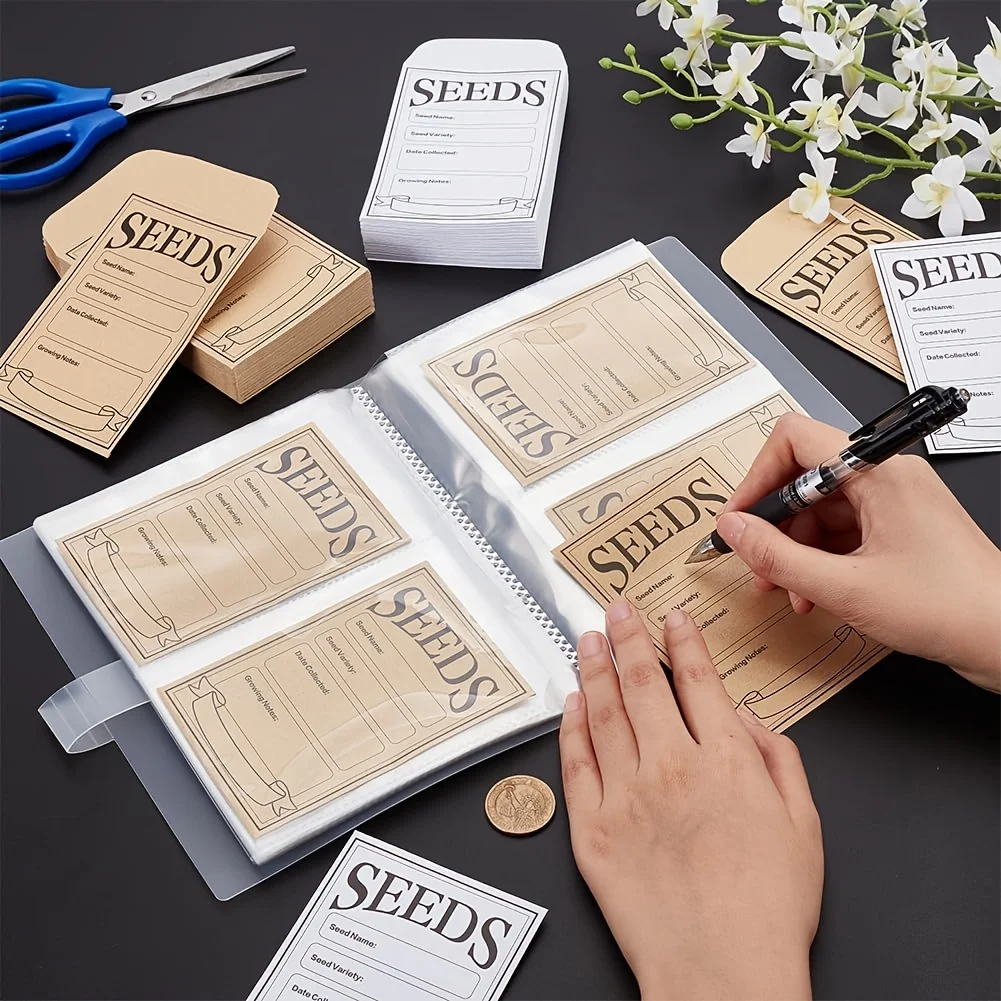 1 Pcs Garden Seed Organization Binder 80  Garden Seed Pockets 25 Self sealing seed envelopes Seed Collecting Template for Vegeta