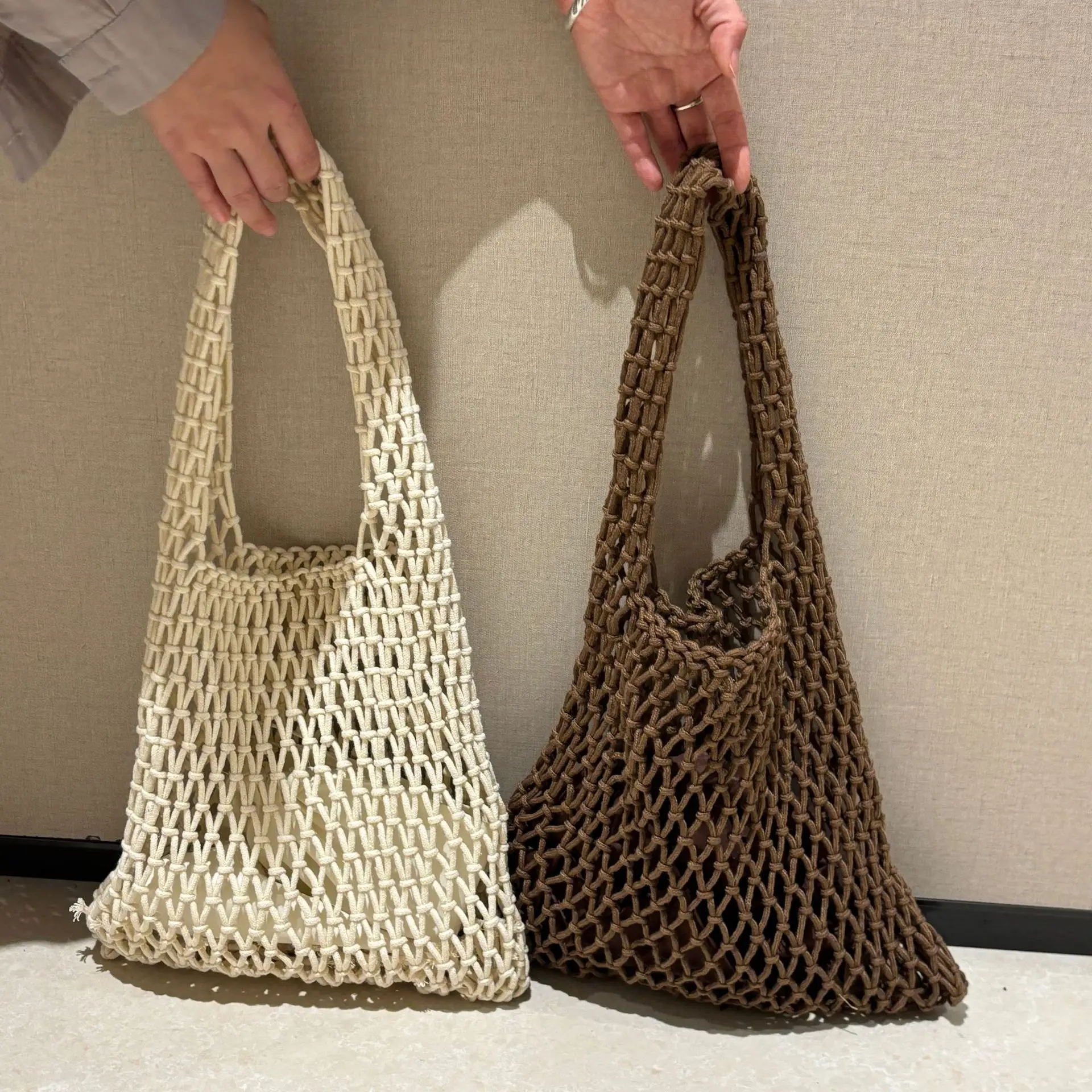 

Beach Hollow Handbag for Women Straw Rope Hollow Out Hand Woven Totes Bag Knitting Handbag Purses Bags for Women 2026 Summer