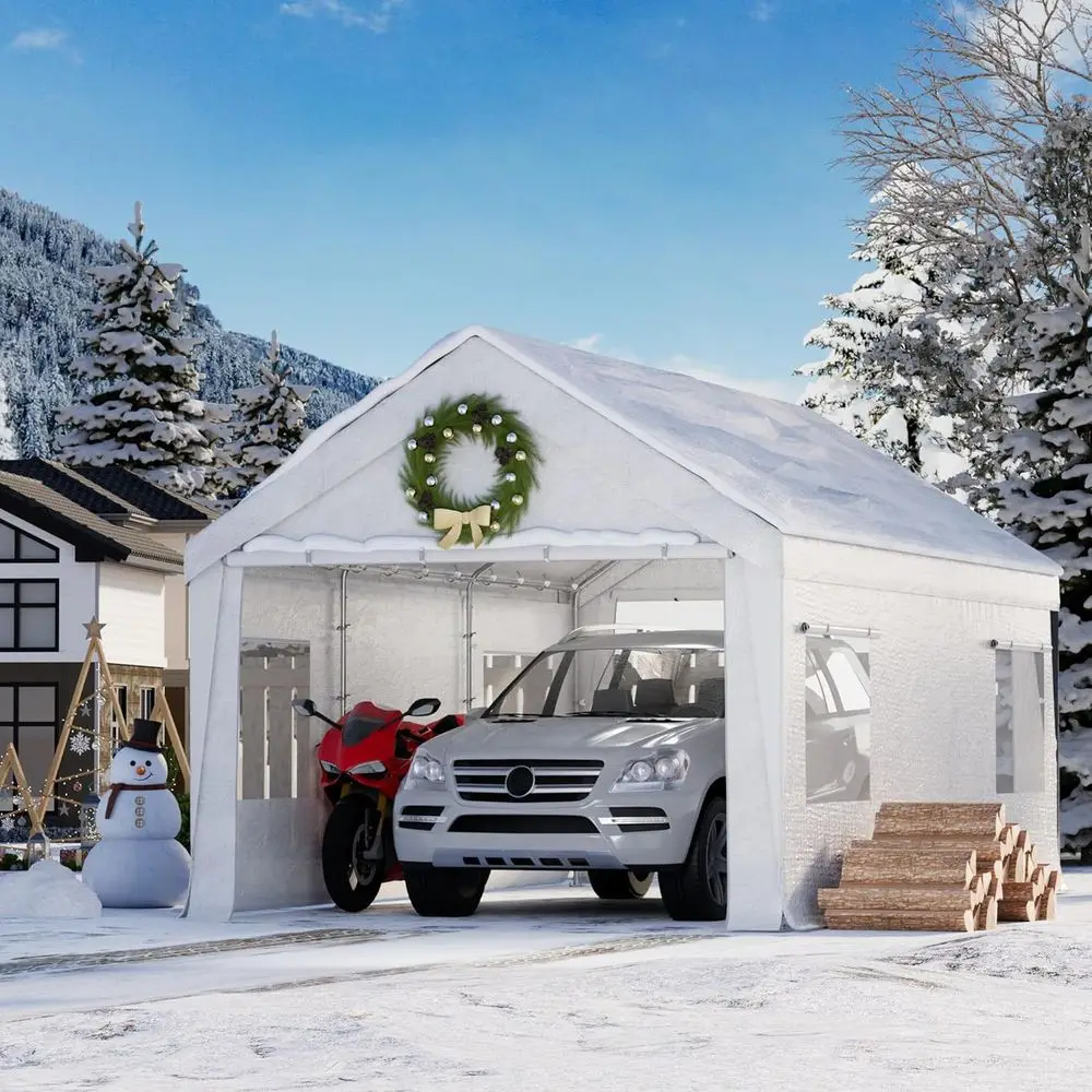 

Сверхмощный навес для автомобиля 12x20 футов с закатанными окнами и дверями, автомобильная палатка, портативный гараж с всесезонным брезентом для автомобилей, лодок, футболов