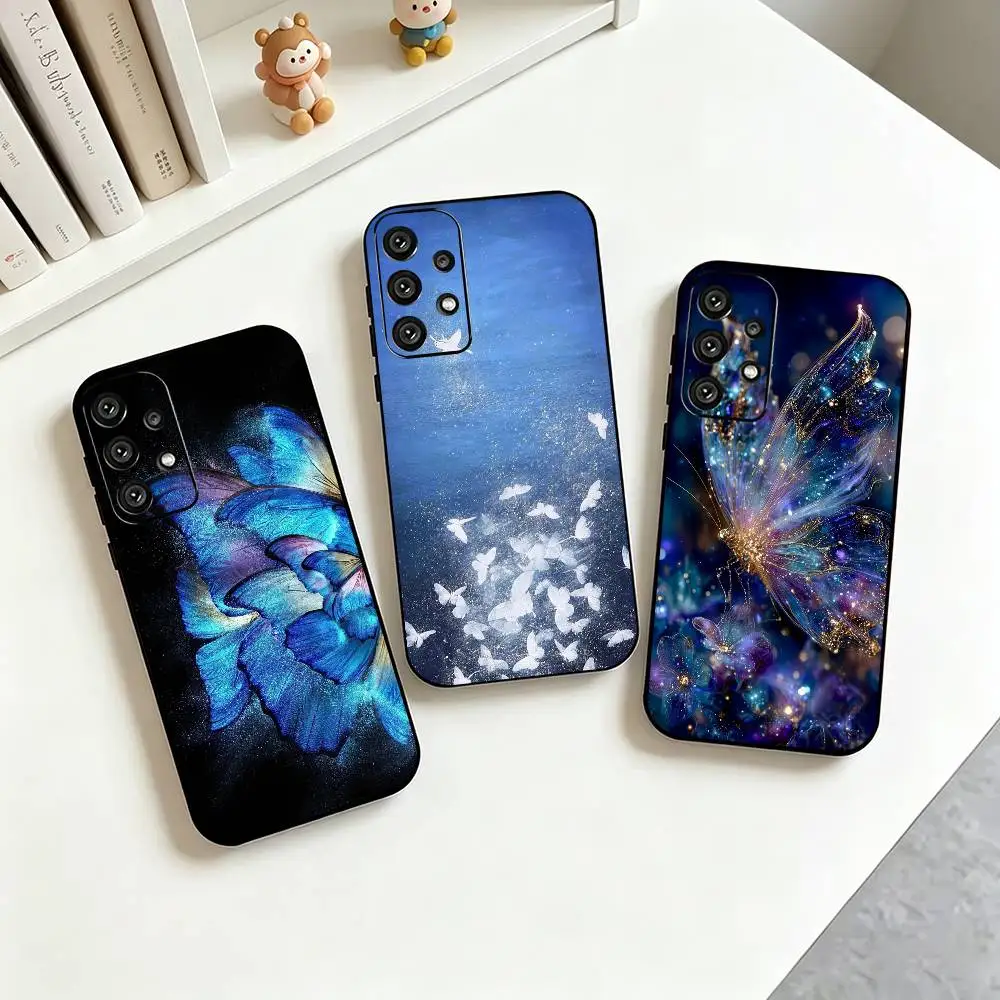 Luminous Glow Butterfly Dreamy Art  Phone Case Black Silicone Soft For Samsung S25,S24,S21,S22,S23,S30,Ultra,S20,Plus,Fe,Lite