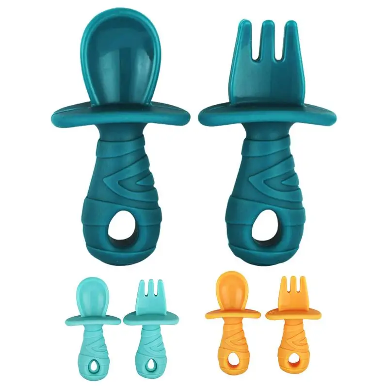 

Soft Silicone Spoons and forks Baby Cutlery set Bite-Resistant Feeding Utensils for Toddler Training Manipulative Ability tools