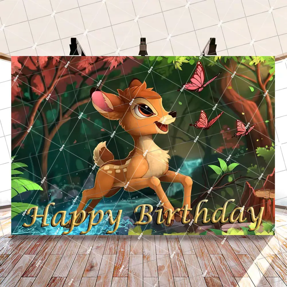 الكرتون بامبي غابة الغزلان الحيوان التصوير خلفية لحديثي الولادة استحمام الطفل 1st حفلة عيد ميلاد ديكور مخصص راية الدعائم