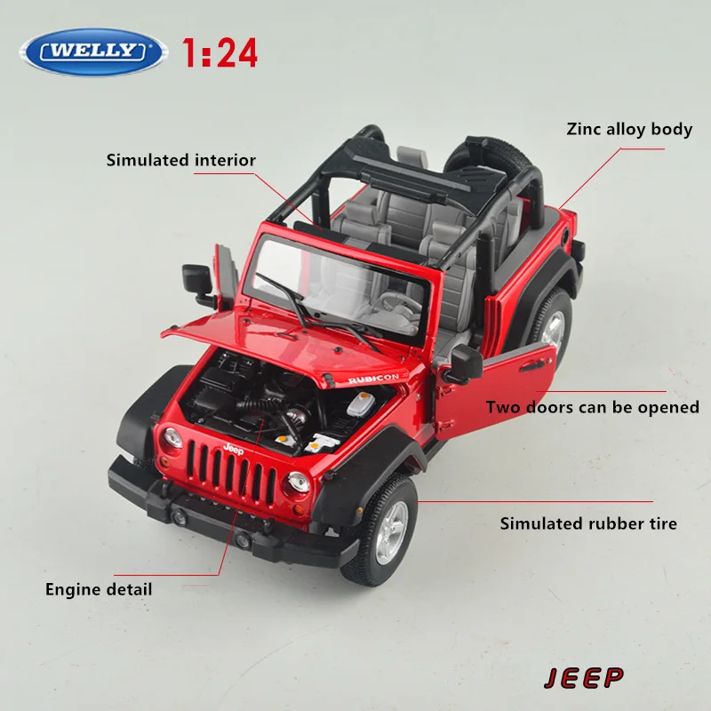 WELLY  1:24 Jeep Wrangler red car model  car alloy car model simulation car decoration collection gift toy Die casting model boy