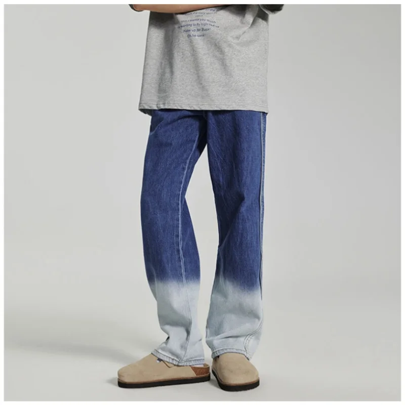 New American Retro Trend Heavy Wash Vintage Gradient Versatile Loose Straight Jeans