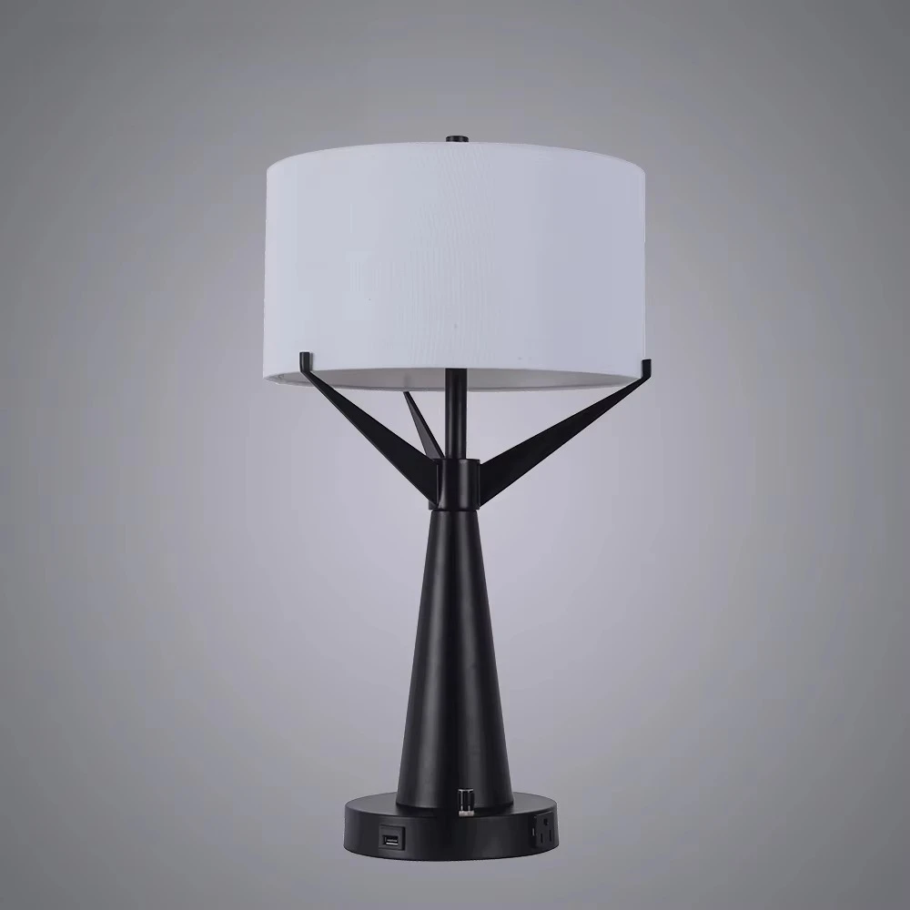 Hotel USB Power Outlet Decorative Usb Desk Lamp Metal/Linen Desk Lamp