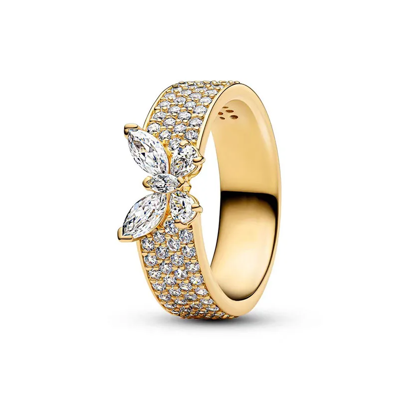 New Dazzling Full Zircon Rings 925 Pure Silver Widened Round Butterfly Ring Light Luxury Charm Women's Jewelry Surprise Gifts