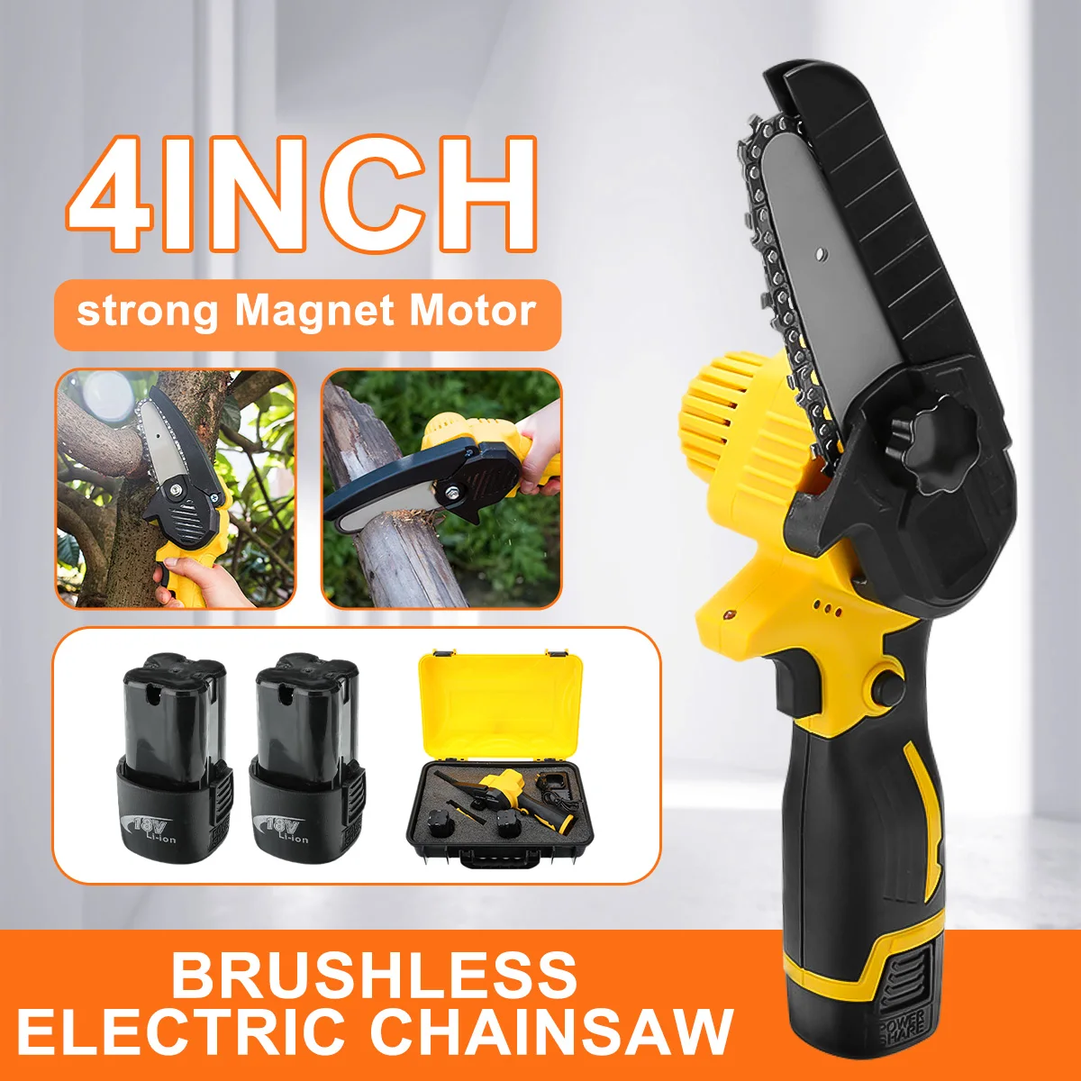 Cordless 4 Inch New High-Power Mini Electric Chain Saw Garden Tree Feller Wood Cutting Machine Suitable with 18V Battery