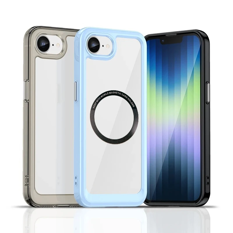 For IPhone 17 E 16e 17 16 15 14 Plus Pro Max Air Cases for Magsafe Hard PC Soft Frame Clear Car Magnetic Holder Back Phone Cover - view 5