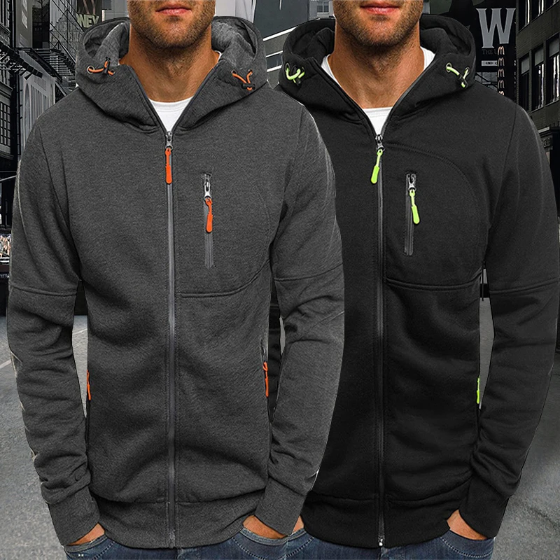 

Men's Autumn Casual Hooded Sweatirt Faion Hip Hop Jaet Polyester Long Sve Zipper Closure Warm Youth ular Sle