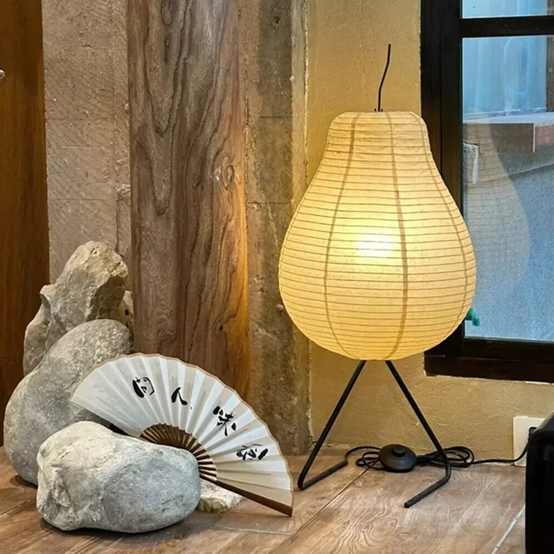 

Retro Japanese Rice Paper Floor Lamp Wabi Sabi Style Living Room Bedroom Homestay Teahouse Clothing Store Table Lights Art Decor