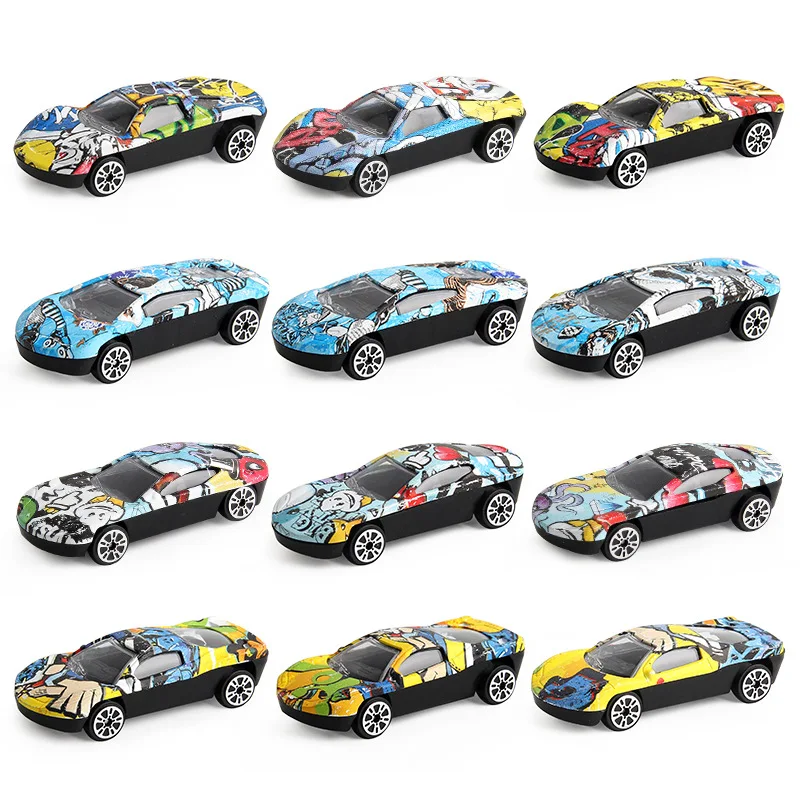 1 Pcs Children's Educational Toy 1:72 Alloy Car Model Graffiti Color Mini Inertia Car Simulation Model Car Children's Toy Car