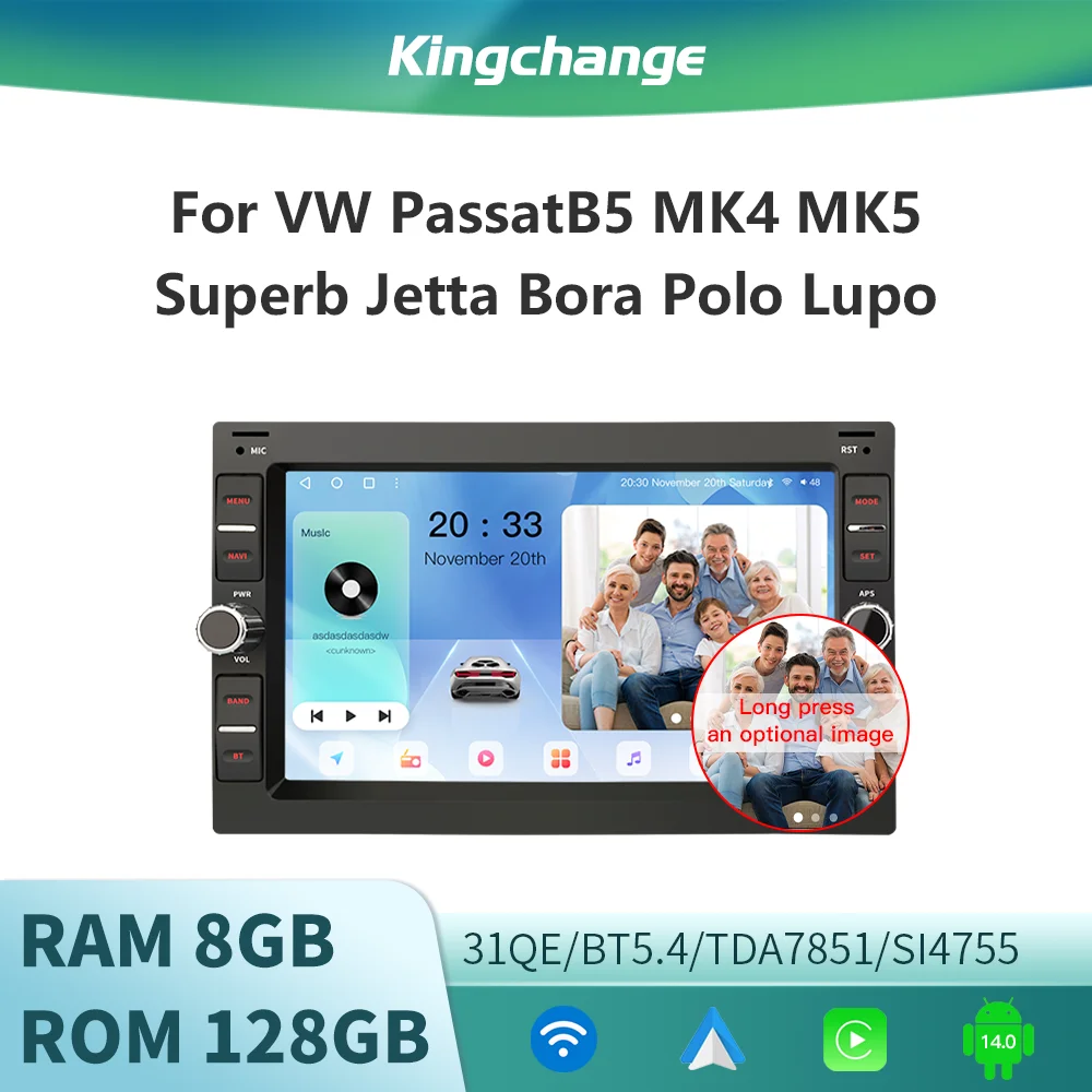 

Радио Kingchange Android 14, для VW Volkswagen PASSAT B5 MK4 MK5 SHARAN Jetta Bora Polo TRANSPORT T5 CITI CHICO Player CarPlay