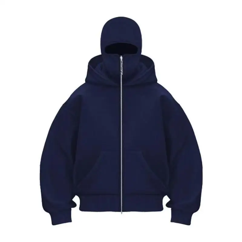 2026 Herbst Herren Gothic Harajuku Winter Neuheit Doppelkapuzen-Sweatshirt mit Aufdruck Herren Kapuzenpullover mit Maske und Reißverschluss Sportbekleidung – Detail 8