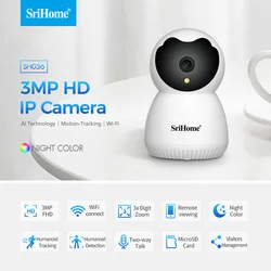 Srihome SH036 3MP otomatik hareket algılama kapalı CCTV WiFi 355 ° kamera desteği gece renk görüş ağ kamerası