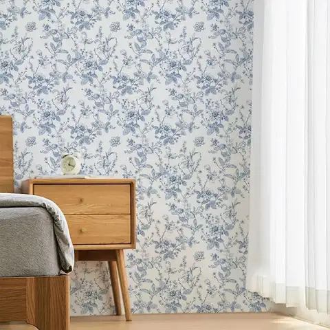 Blå blommig självhäftande tapet Vintage blåvit självhäftande tapet botanisk avtagbar kontaktpapper för sovrum 8 best sales blå tapet - №1