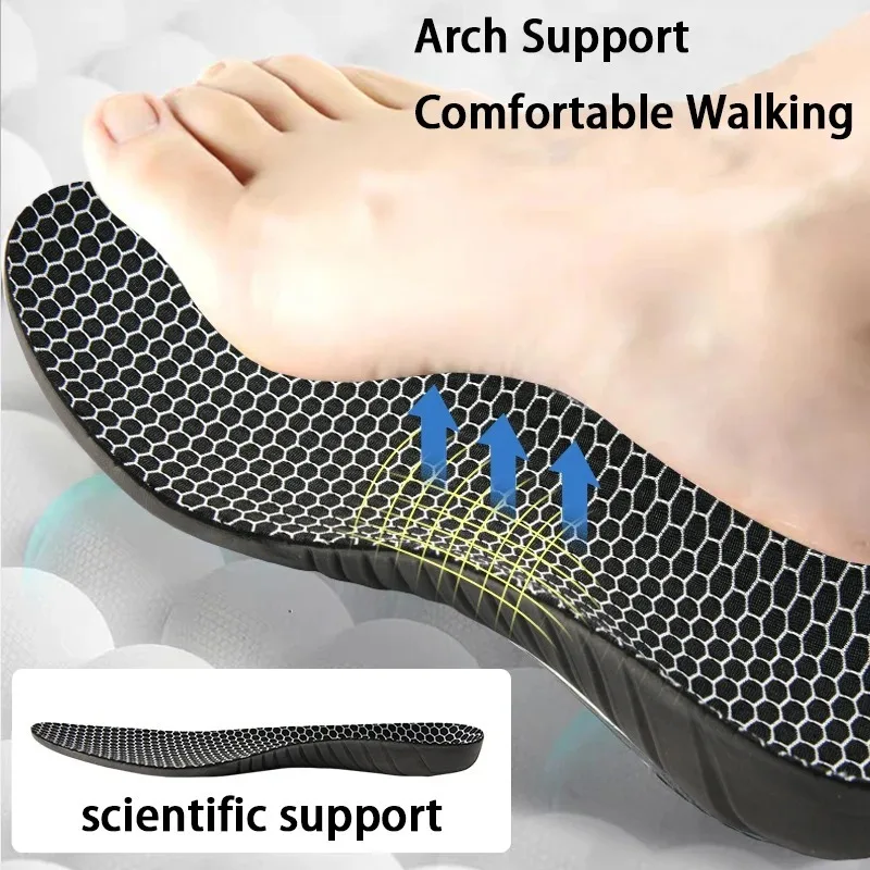 Schwarze orthopädische Einlegesohlen mit Fußgewölbestütze, stoßdämpfende Sporteinlagen, atmungsaktive, geruchshemmende Schuhpolster für Laufen, Gehen und Training – Detail 5
