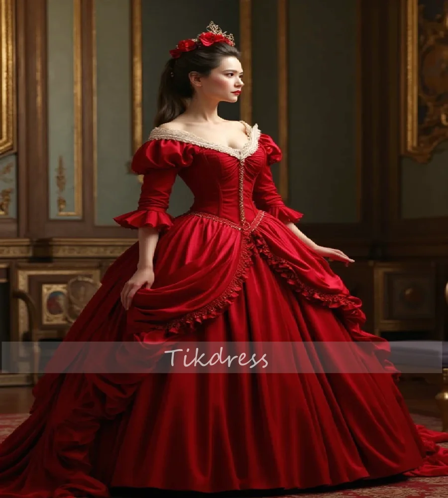 

Delicate Baroque Red Medieval Evening Dress Off Shoulder Ball Gown Celtic Tudor Prom Dress 2025 Elegant Engagement Customized