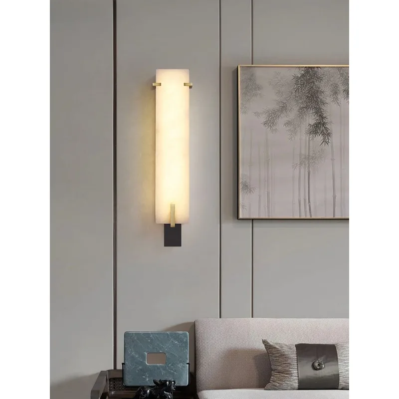 New Chinese style living room wall lamp, retro and simple TV lighting fixture, bedroom bedside marble wall lamp