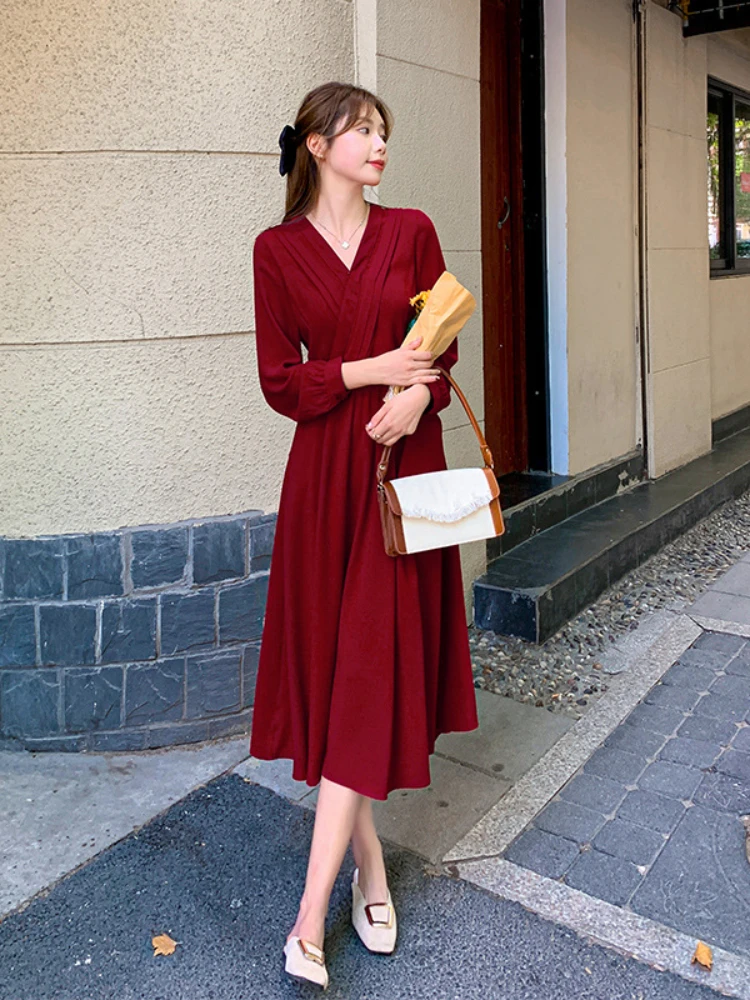 

Fall Outfits Women Dresses for Women 2023 New In V-neck Temperament Long-sleeved Dress Fashion Party Elegant Dress