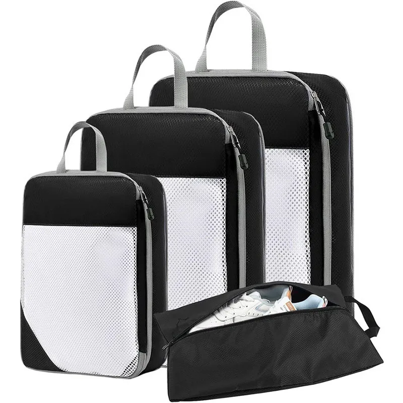 

4Pcs/Set Clothing Compressible Travel Storage Bag Thickened Fabric Packing Cubes Clothes Shoes Toiletry Storage Bag Space-Saving