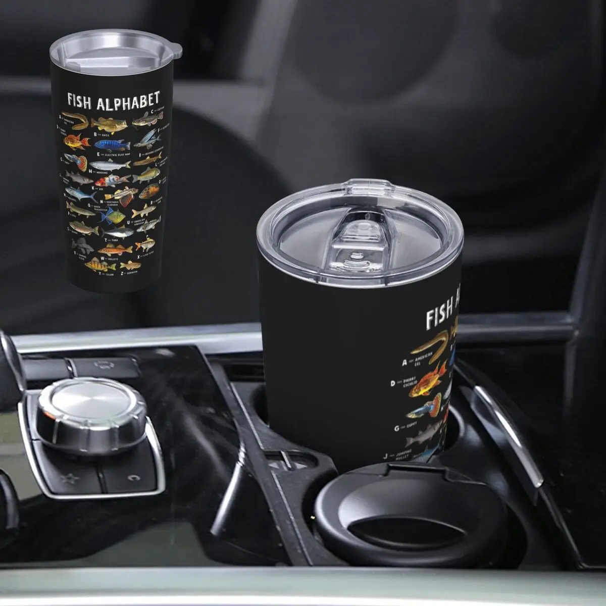 Fish Alphabet Educational Freshwater Species Fishing Stainless Steel  Vacuum Insulated Mug Thermal Cold Bottle Straw With Lid