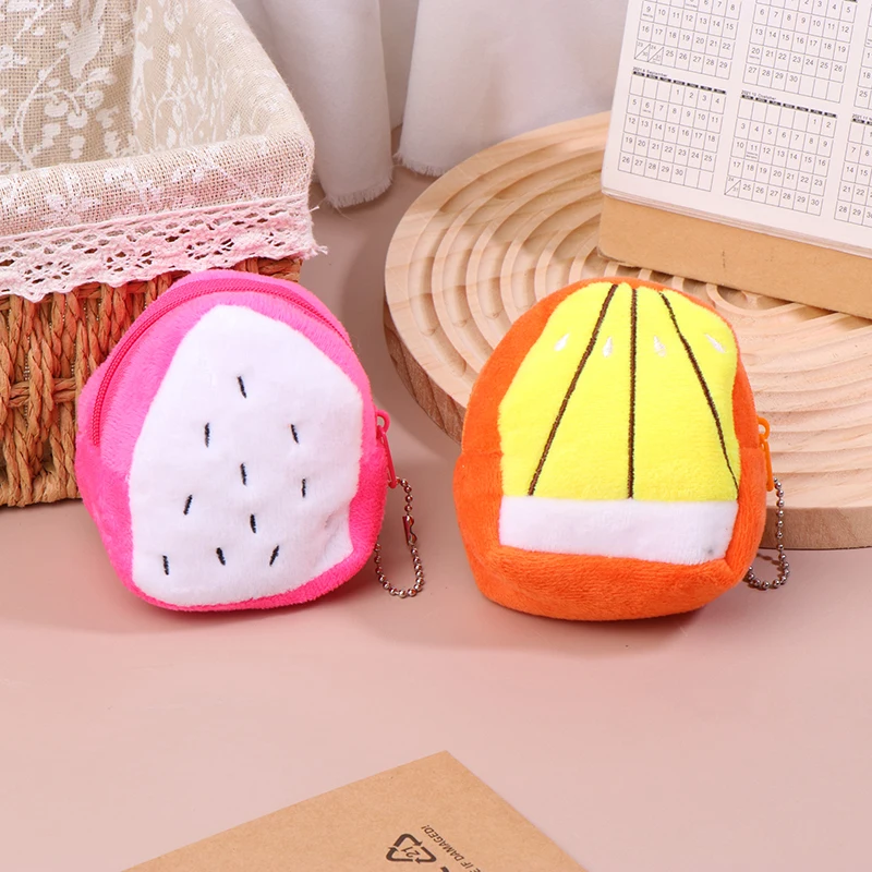 Sac de rangement en peluche souple pour enfants, porte-monnaie à fermeture éclair tridimensionnelle, sac d'école créatif, fruits de dessin animé, cadeaux de vacances pour enfants