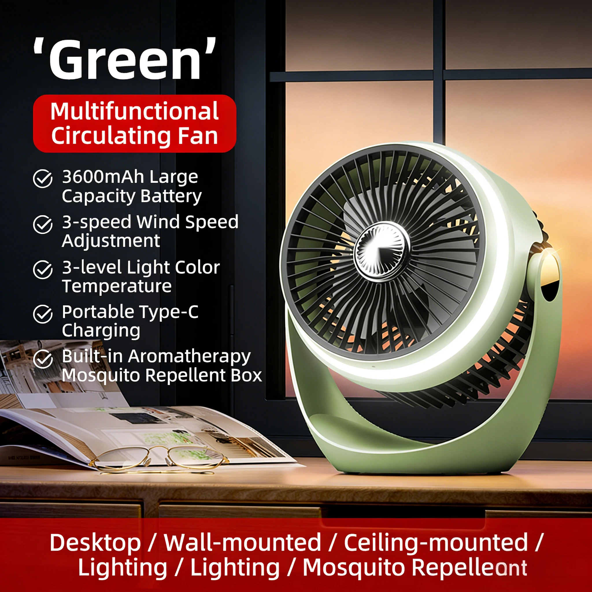 

USB Cooling Charging Fan with Lithium Ion Battery Camping Fan Portable Desktop Fan for Outdoor Home Office Use