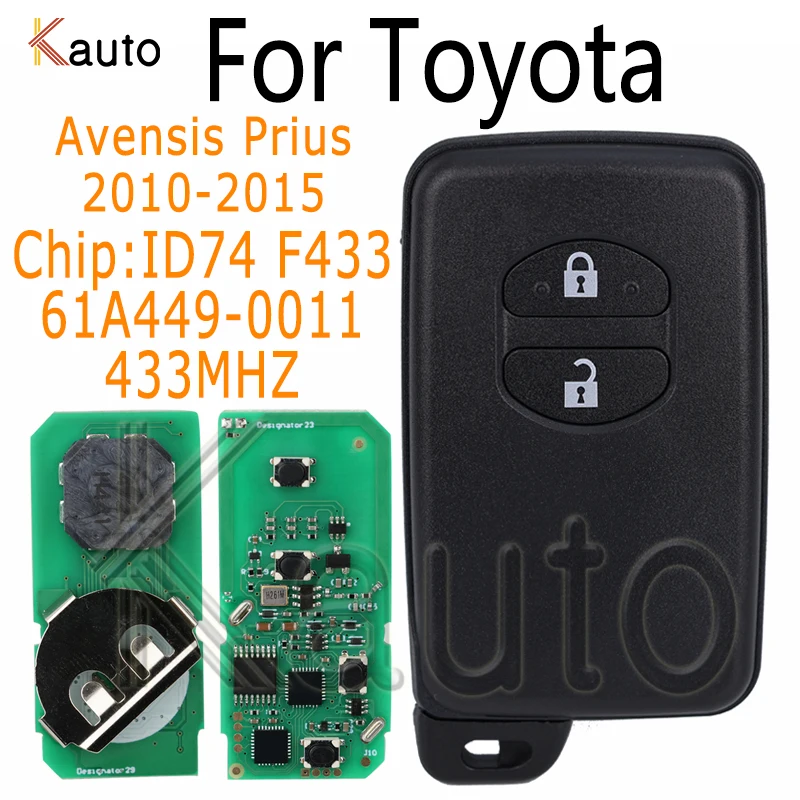 433MHZ for Toyota Avensis Prius 2010-2015 Smart Remote Key ID4D Chip 61A449-0011 F433 B74EA B75EA Keyless Car Key case 2Buttons