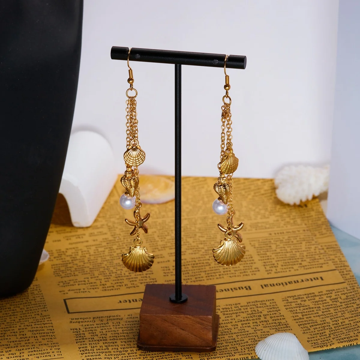 Ozean-Urlaub Seestern Muschel Seepferdchen Imitationsperlen Tropfenohrringe für Damen und Herren Böhmische Muschelohrringe Sommer Strand Schmuck – Detail 22