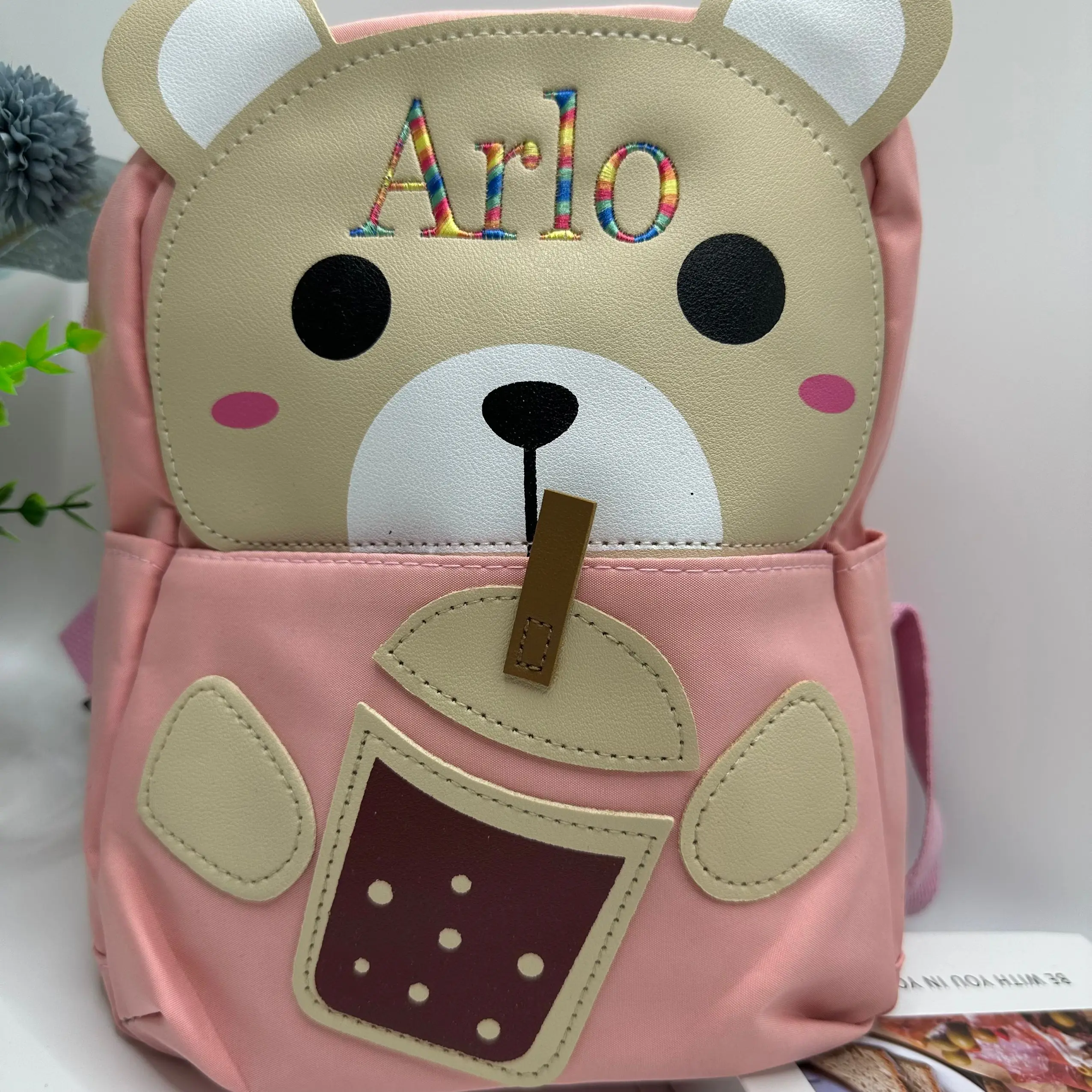 Colored Line Personalized Fashion Backpack Cute Cartoon Kindergarten Backpack Little Bear Backpack Student Backpack