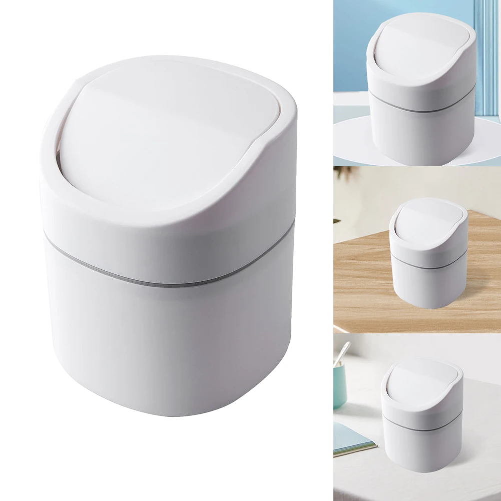 

Mini Wastebasket Plastic Desktop Garbage Basket Nordic Style Sundries Barrel Box Removable Lid for Office Desk Bathroom Vanity