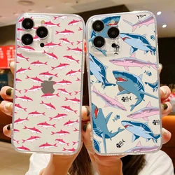 Cute cartoon shark animal Pink blue Transparent phone case for iPhone 15 14 11 12 13 mini pro XS MAX 8 7 6 6S Plus X SE XR