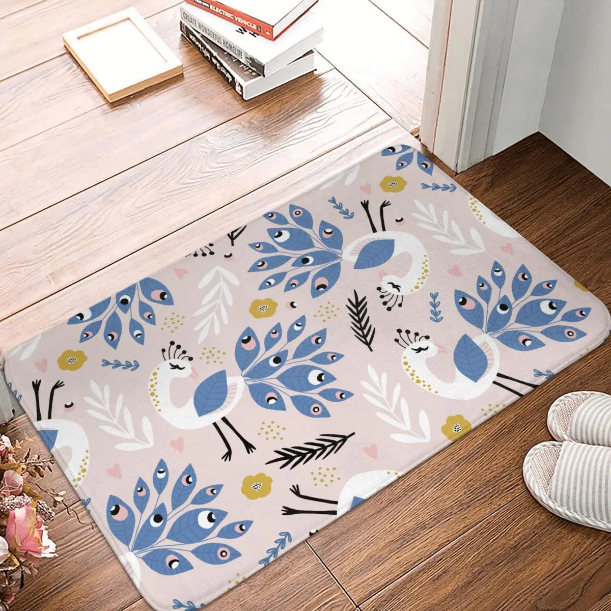 Anti-Slip Rug Doormat Living Room Mat Peacock Loral Balcony Carpet Welcome Decor