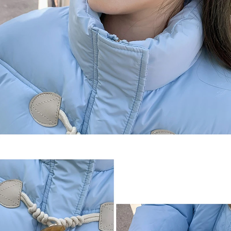 Korean Windproof Down Cotton Jacket Women's Short Top 2024Winter Loose Parkas Horn Button Thick Coat Zipper Warm Casual Outwear